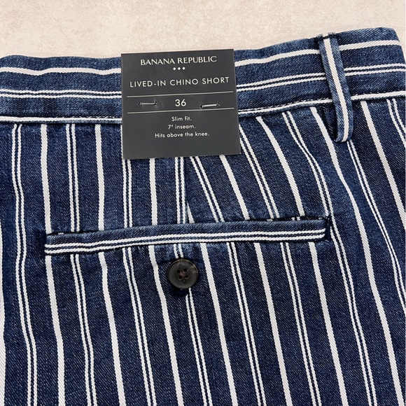NWT Men's Banana Republic Navy Lived In Chino Shorts Size 36 Slim Fit 7” Inseam - Picture 3 of 10